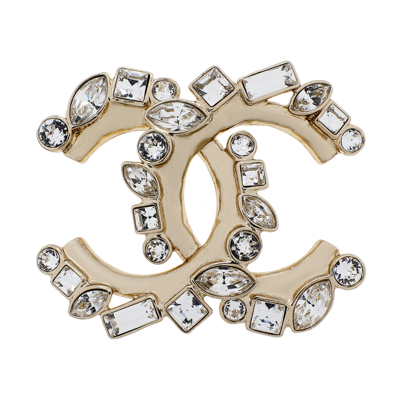 Exclusive Chanel Crystal CC Brooch — Front View