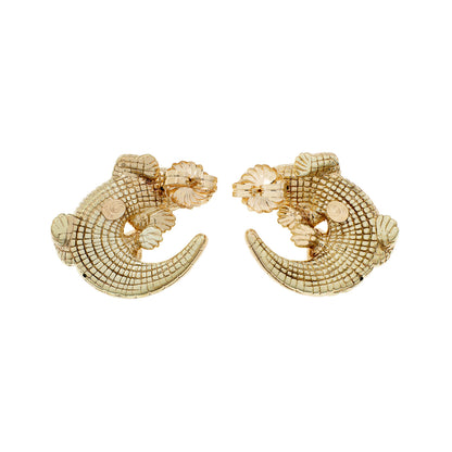 Exclusive 14K Yellow Gold Alligator Earrings — Side View