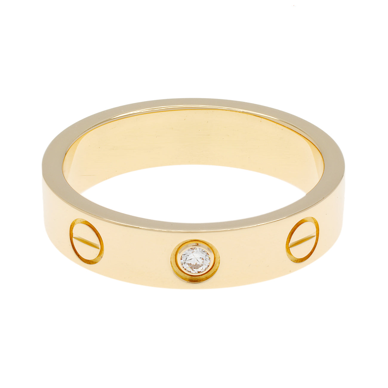 Exclusive Cartier 18K Yellow Gold 1 Diamond Love Wedding Band — Front View