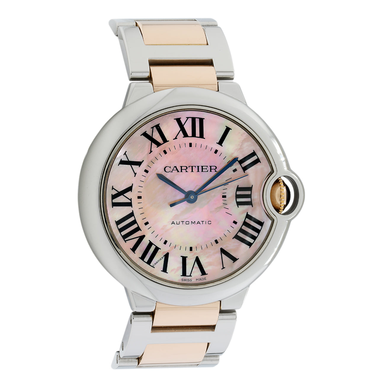 Exclusive Cartier Stainless Steel 18K Rose Gold Ballon Bleu 36mm W6920033 — Front View