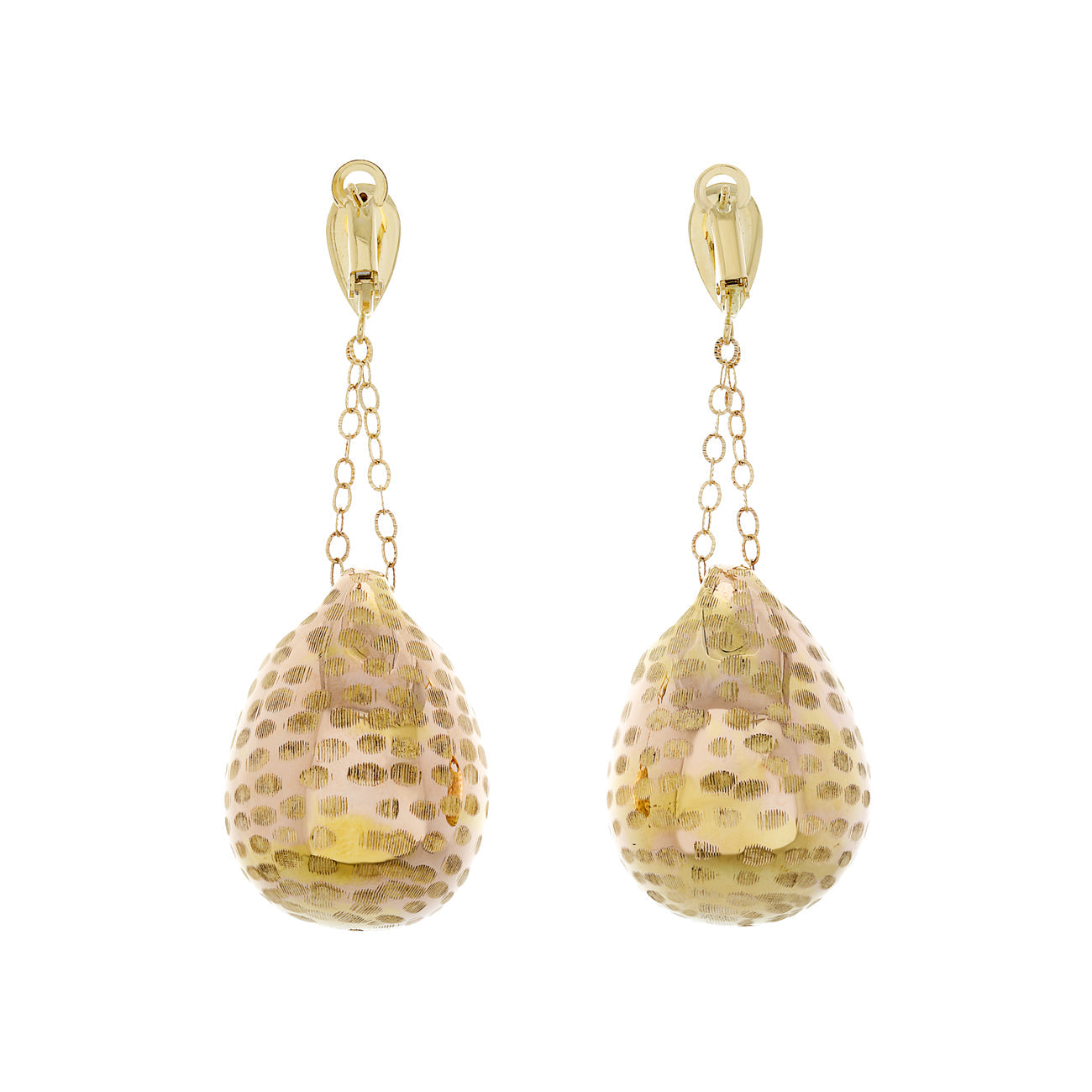Exclusive 18K Rose Gold Puffed Teardrop Dangle Earrings — Side View
