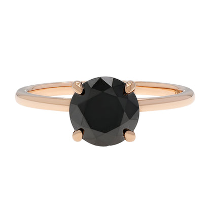 Exclusive 18K Rose Gold Black Diamond Solitaire Hidden Halo Ring — 4 — Front View
