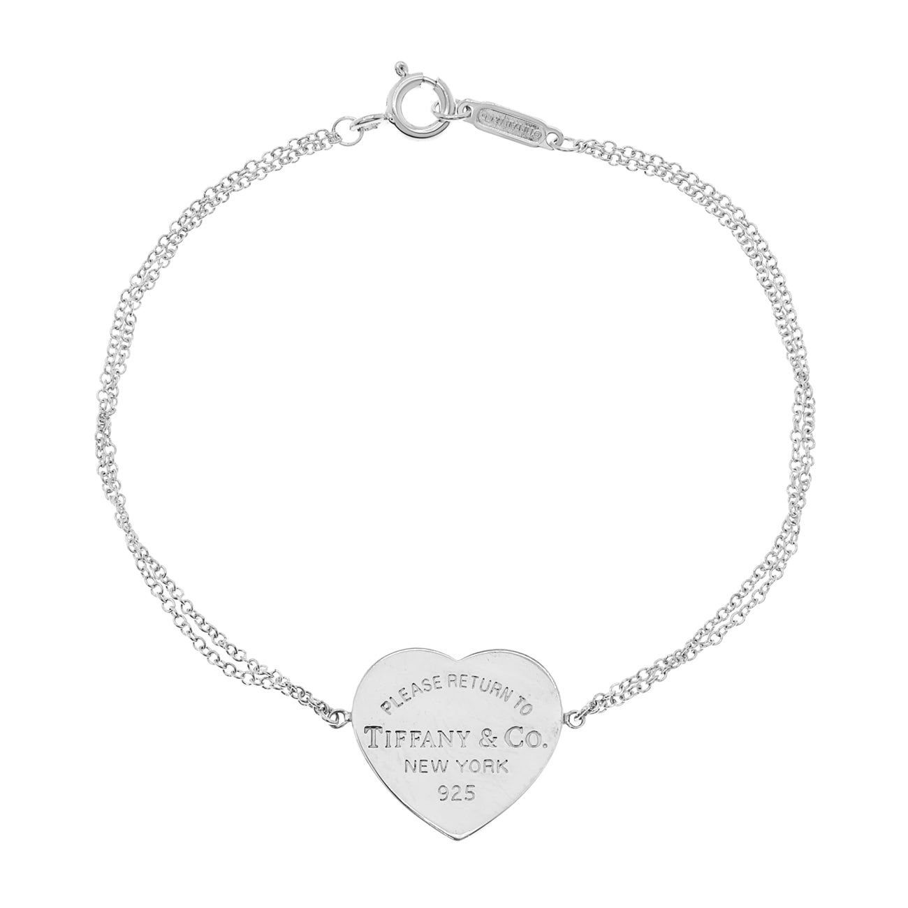 Exclusive Tiffany & Co. Sterling Silver Heart Tag Double Chain Bracelet — Front View