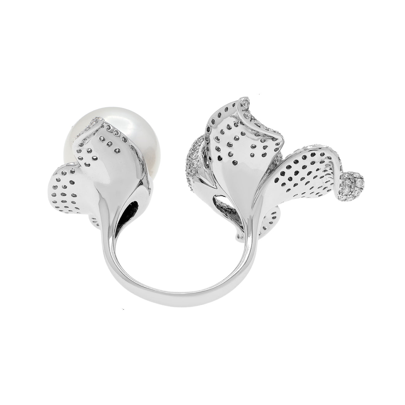 Exclusive 18K White Gold South Sea Pearl Diamond Blossom Ring — Side View