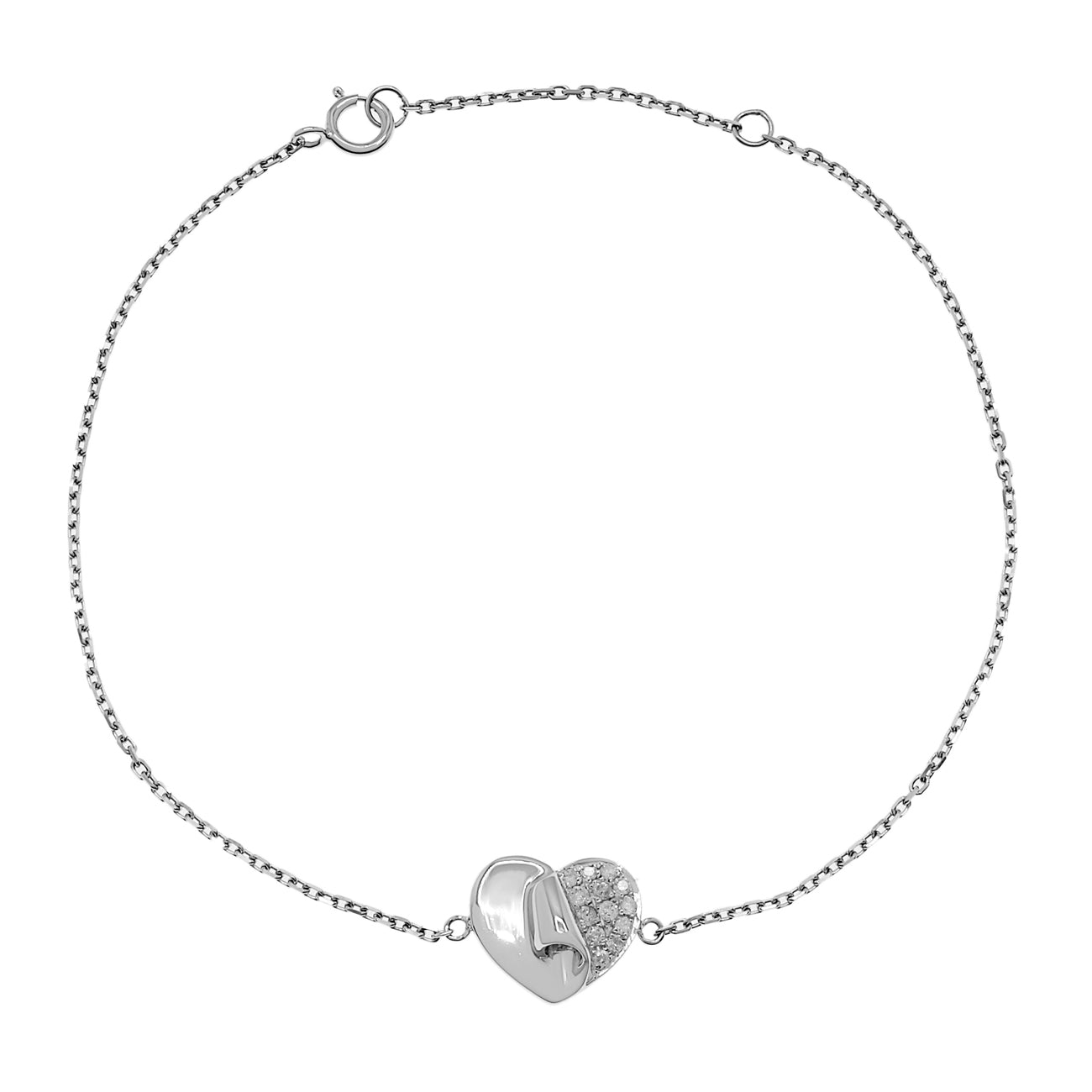 Exclusive 18K White Gold Diamond Heart Bracelet — Front View