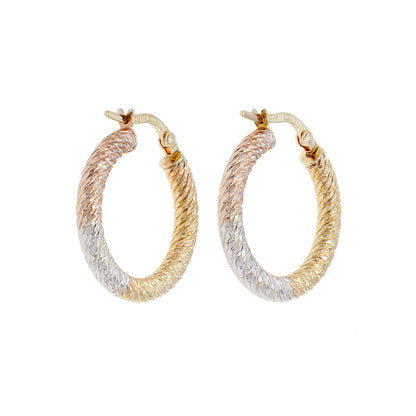 Exclusive 10K Tri-Gold Diamond Cut Hoop Earrings — Side View