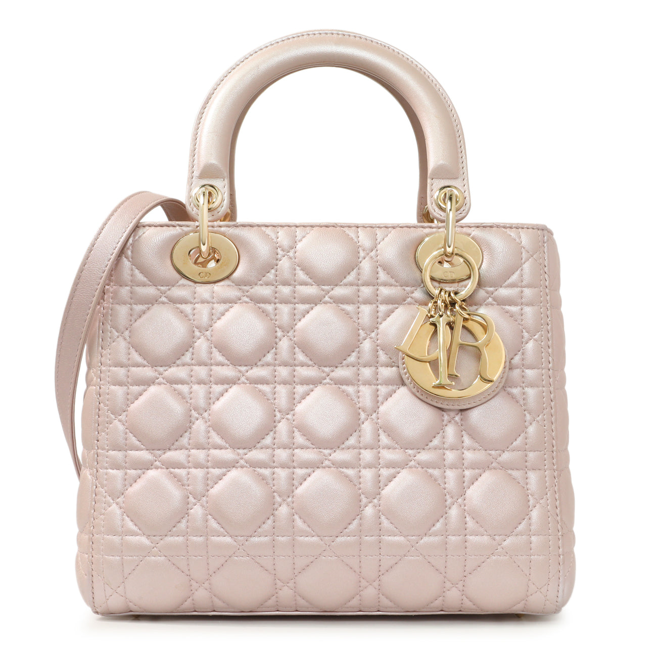 Exclusive Christian Dior Lotus Pearly Lambskin Cannage Medium Lady Dior — Front View