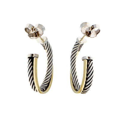Exclusive David Yurman Sterling Silver 18K Yellow Gold Crossover Oval Hoop Earrings — Side View