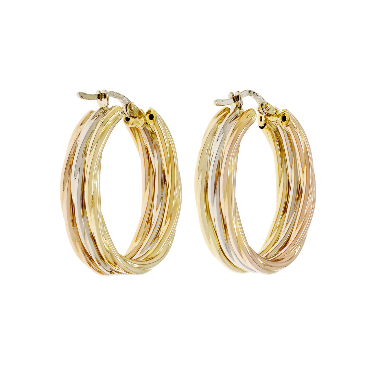 Exclusive 18K White & Yellow Gold Triple Twist Oval Hoop Earrings — Side View