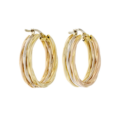 Exclusive 18K White & Yellow Gold Triple Twist Oval Hoop Earrings — Side View