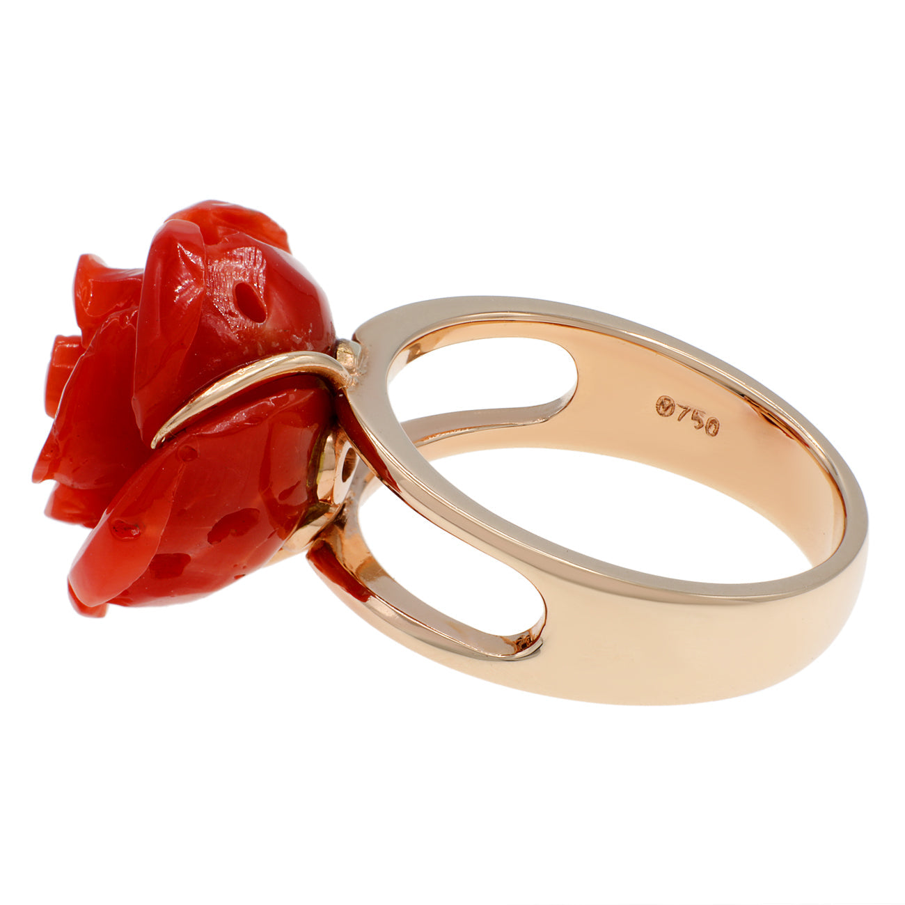 Exclusive 18K Rose Gold Coral Rose Blossom Ring — 4 — Side View