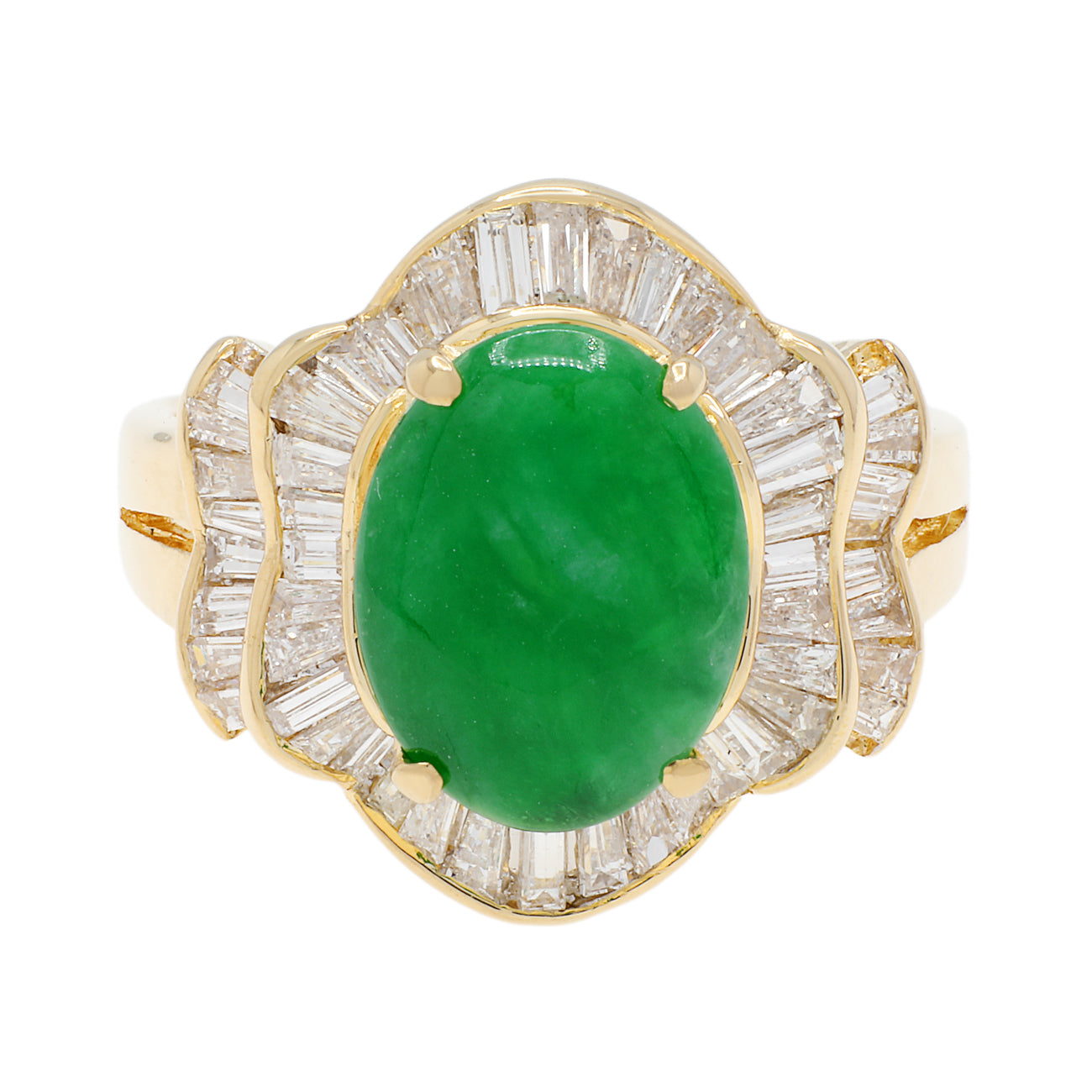 Exclusive 18K Yellow Gold Cabochon Jadeite Diamond Ring — 4.0 — Front View