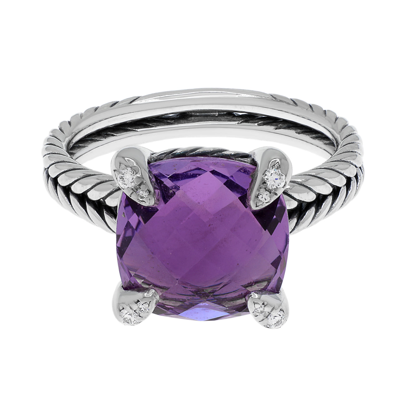 Exclusive David Yurman Sterling Silver Amethyst Diamond Chatelaine Ring — Front View