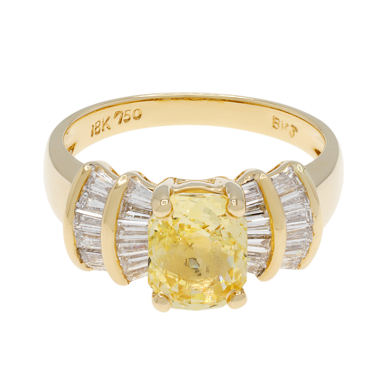 Exclusive 18K Yellow Gold 2.29ct Fancy Yellow Sapphire Diamond Ring — 4.5 — Front View