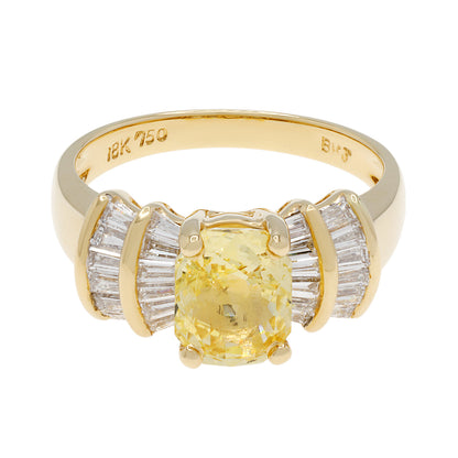 Exclusive 18K Yellow Gold 2.29ct Fancy Yellow Sapphire Diamond Ring — 4.5 — Front View