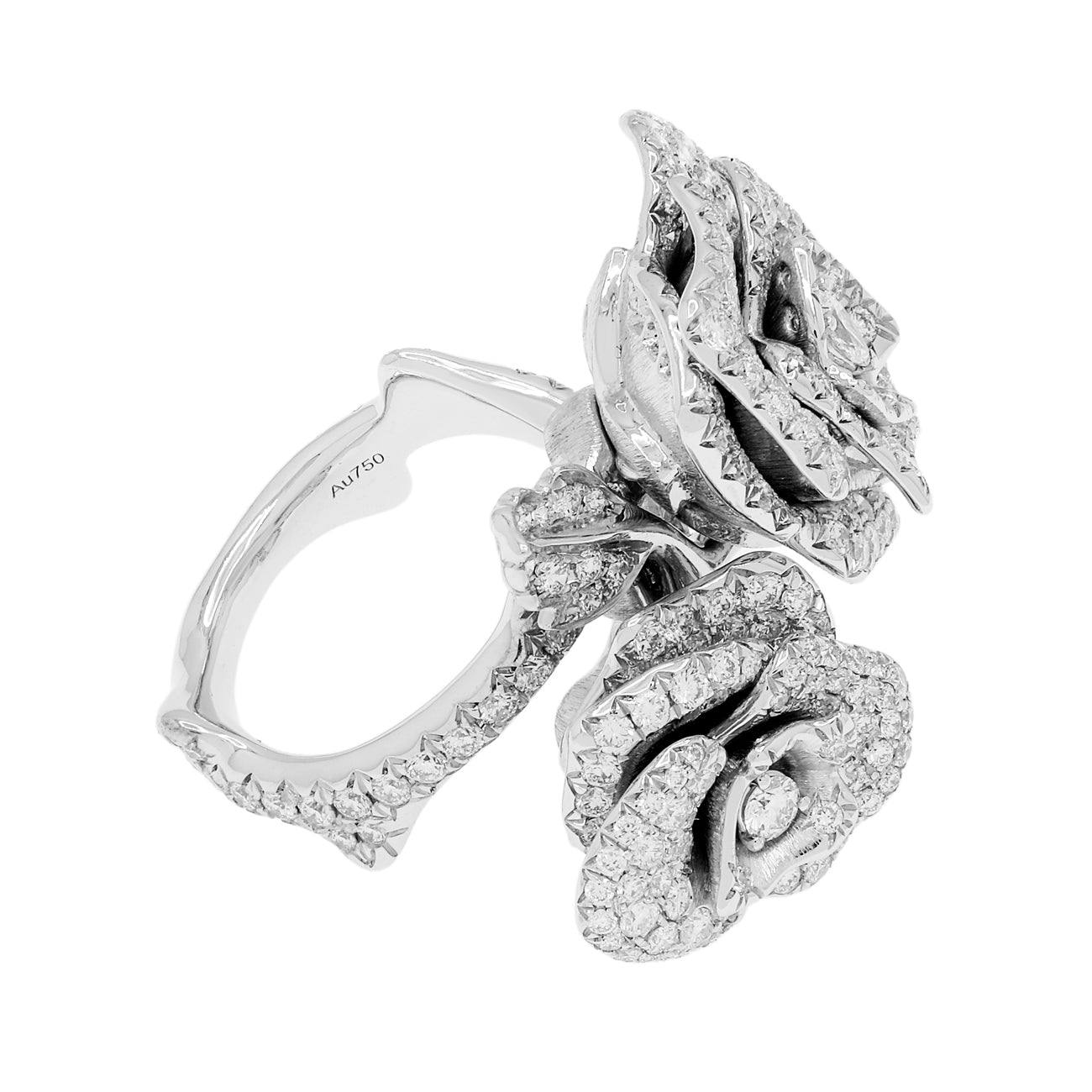 Exclusive 18K White Gold 4.02 Carat Diamond Rose Blossom Ring — 4.0 — Side View