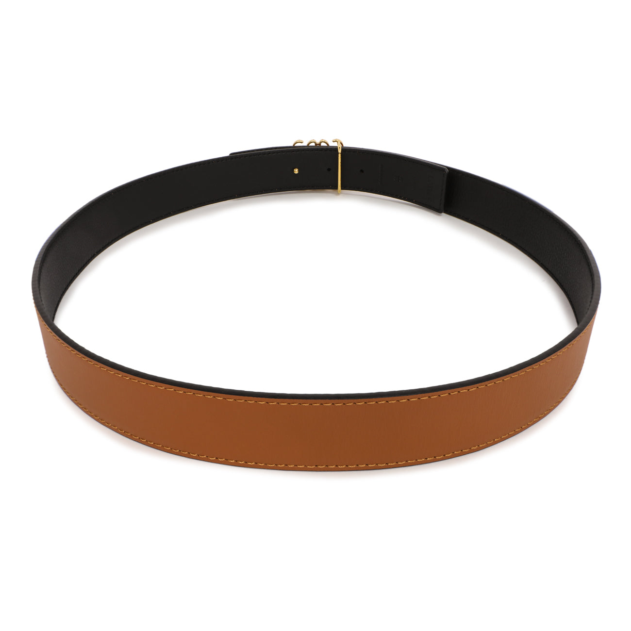 Exclusive Loewe Tan Black Calfskin Anagram Reversible Belt — Side View