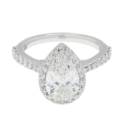 Exclusive 18K White Gold 1.51 Carat Pear Diamond Halo Ring — 3.5 — Front View