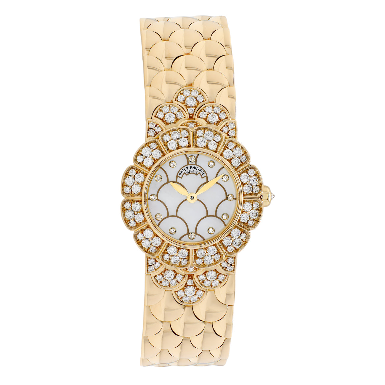 Exclusive Patek Philippe 18K Yellow Gold Mother of Pearl Diamond Neptune 4872 — Front View