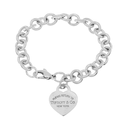 Exclusive Tiffany & Co. Sterling Silver Heart Tag Charm Bracelet — Front View