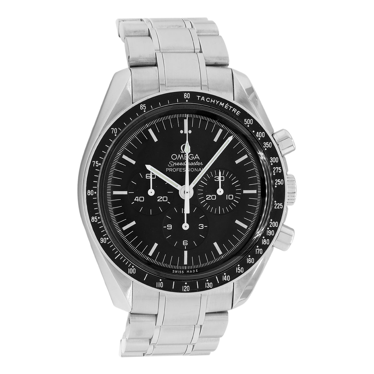 Exclusive Omega Stainless Steel Speedmaster Professional Moonwatch 311.30.42.30.01.005 — Front View