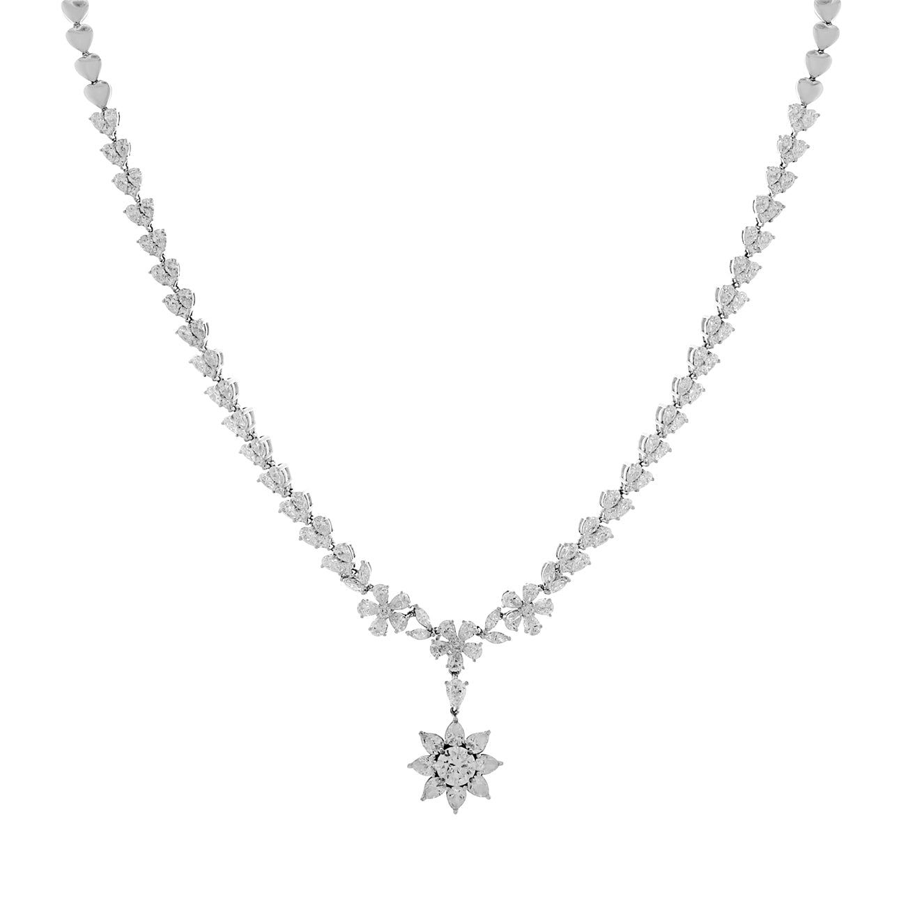 Exclusive 18K White Gold Riviere Blossom 13.37 Carat Diamond Necklace — Front View