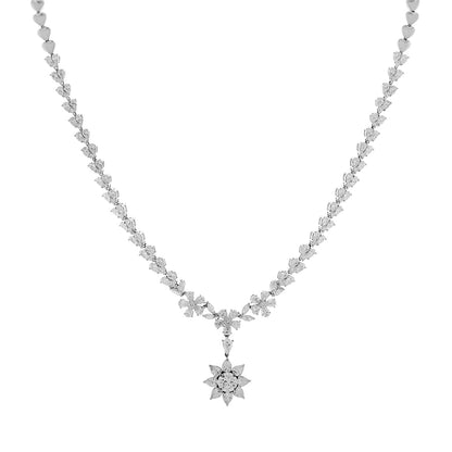 Exclusive 18K White Gold Riviere Blossom 13.37 Carat Diamond Necklace — Front View