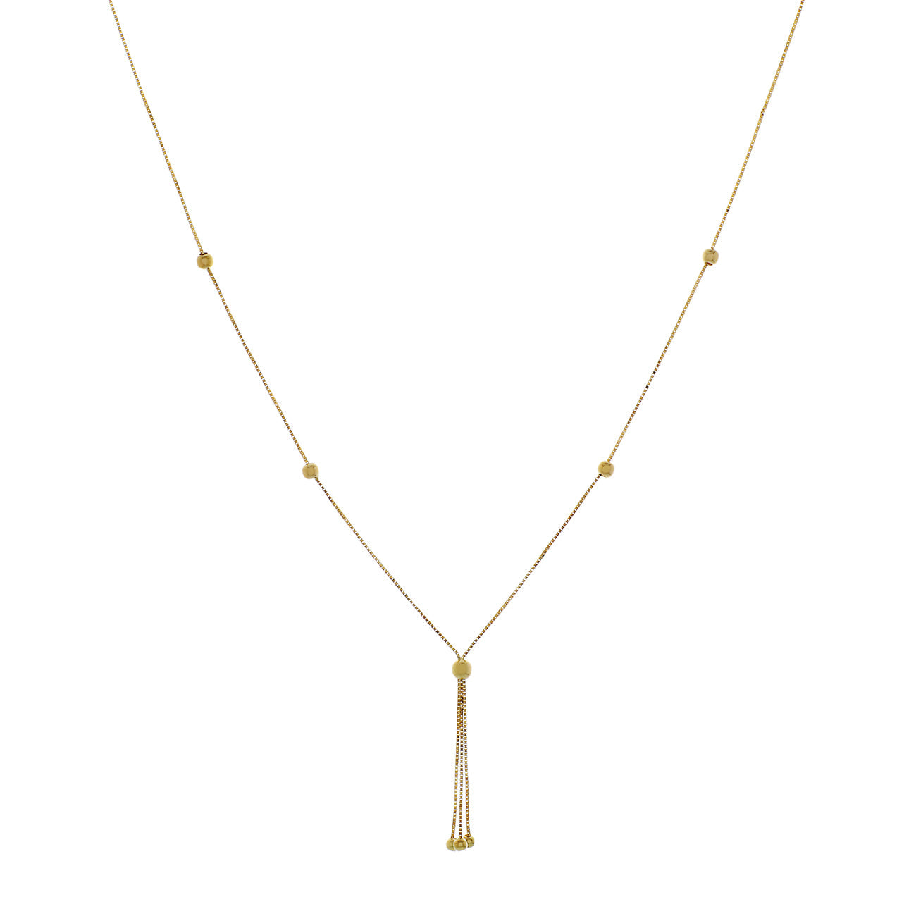 Exclusive 18K Yellow Gold Lariat Bead Necklace — Front View