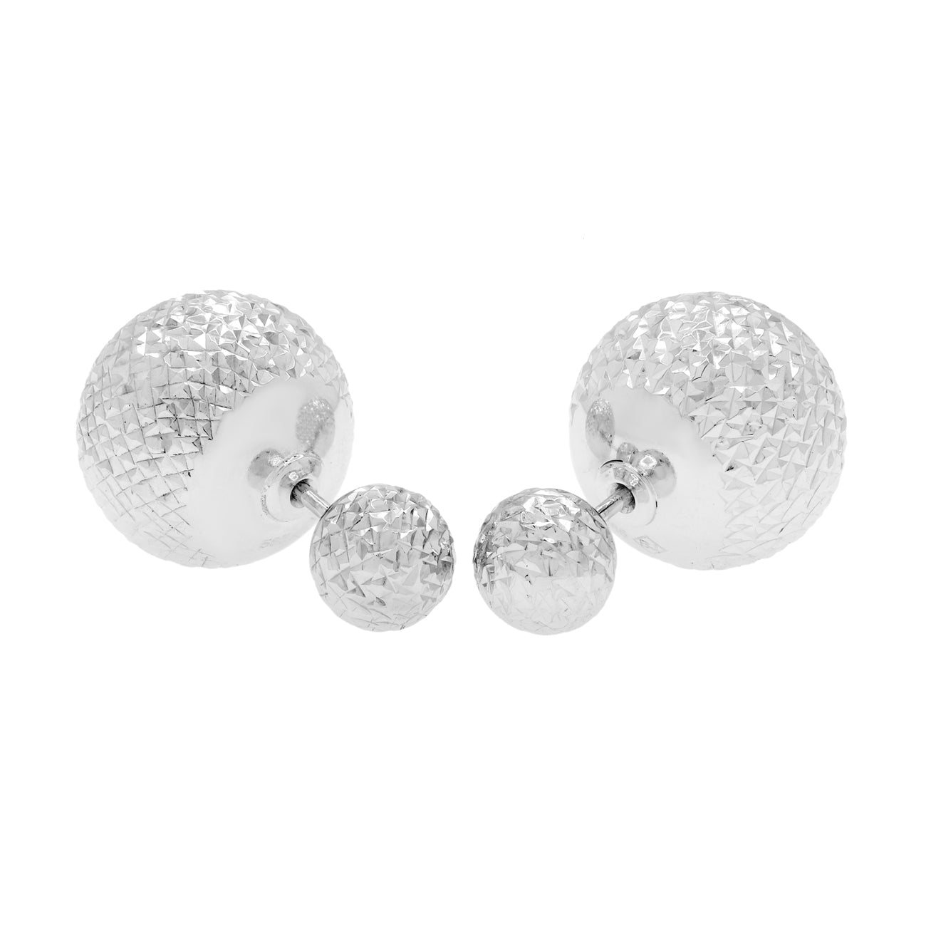 Exclusive 14k White Gold Diamond Cut Sphere Earrings — Front View
