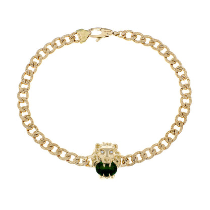 Exclusive Gucci 18K Yellow Gold Diamond Chrome Diopside Lion Head Bracelet — Front View