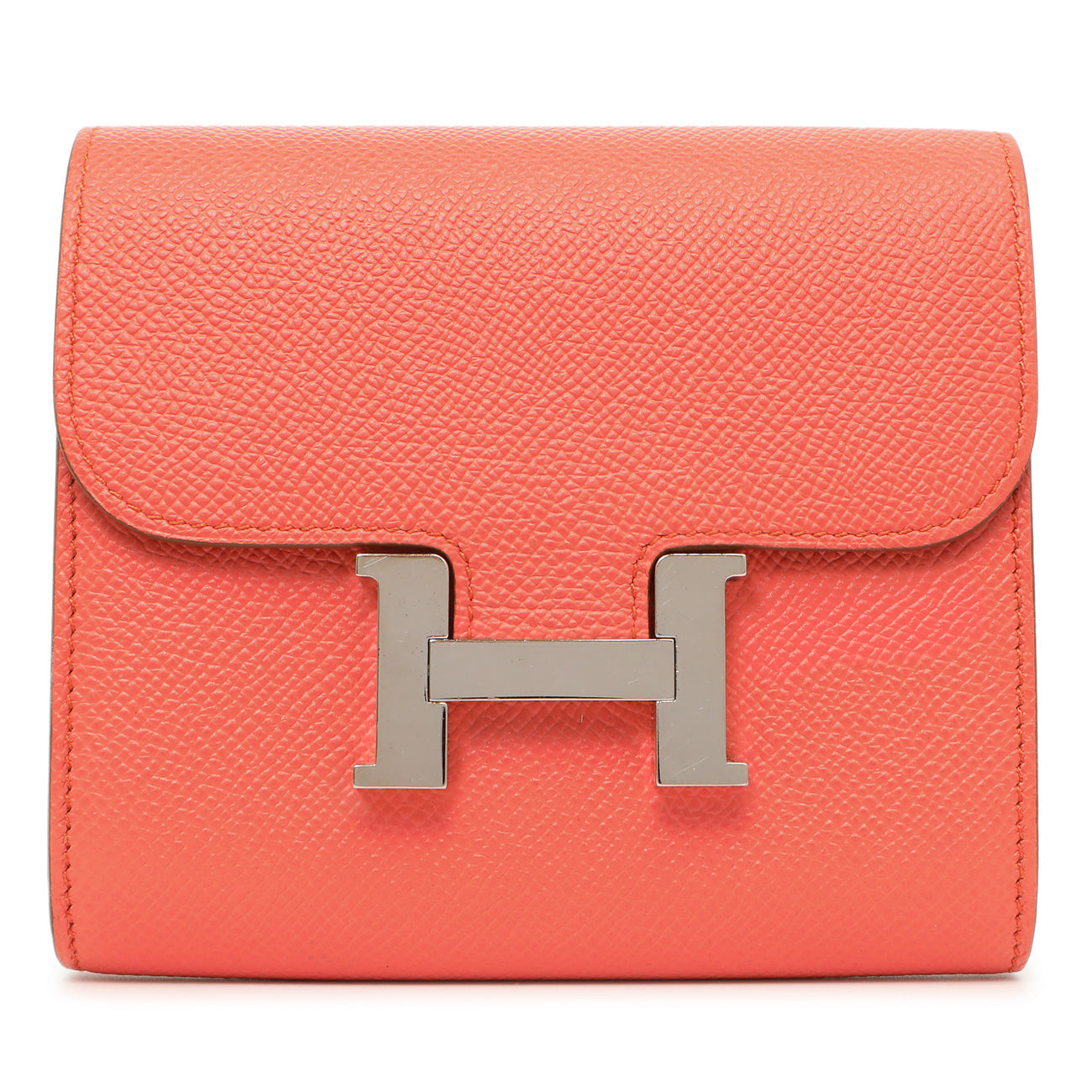 Exclusive Hermes Coral Epsom Constance Short Wallet — Front View