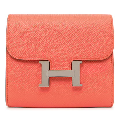 Exclusive Hermes Coral Epsom Constance Short Wallet — Front View