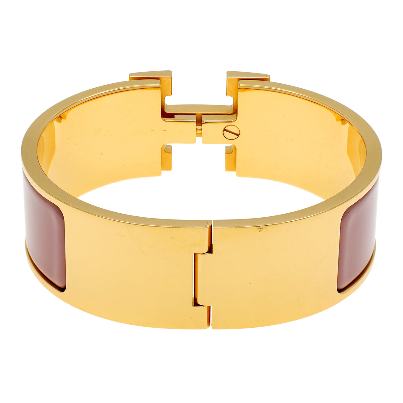 Exclusive Hermes Bois de Rose Enamel Clic Clac H Bracelet — Side View