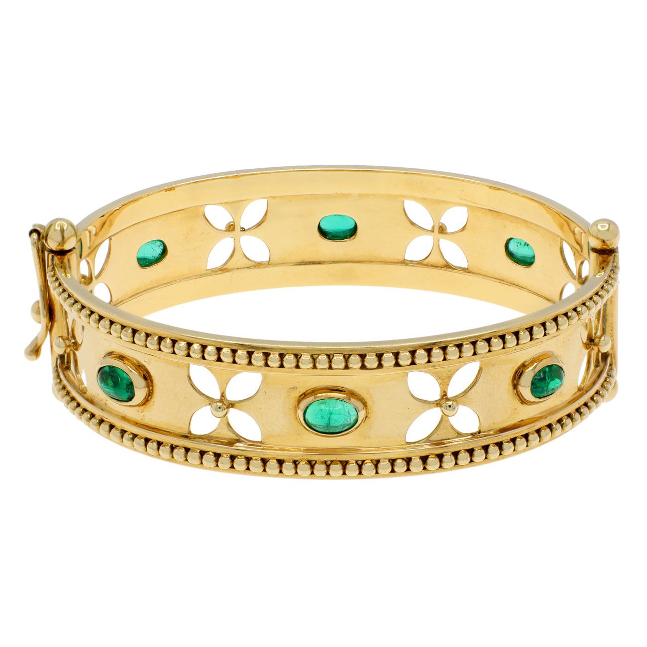 Exclusive 18K Yellow Gold Temple St. Clair 3.18 Carat Emerald Bangle — Side View