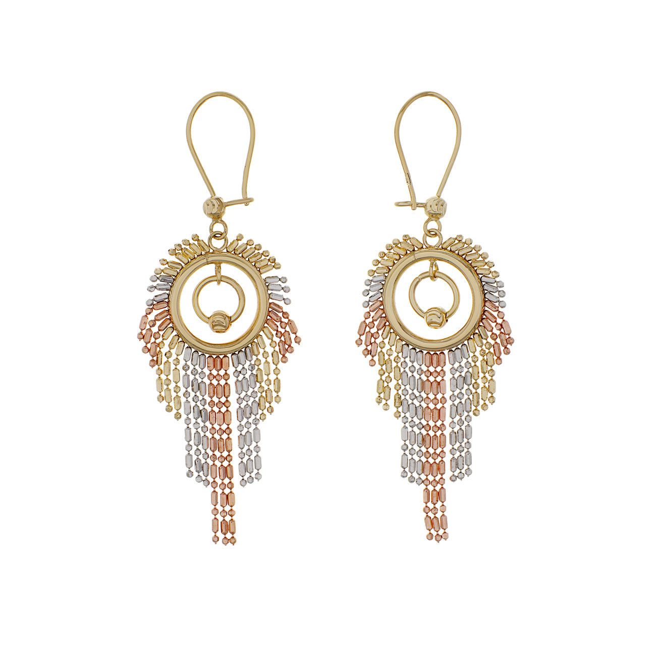 Exclusive 14K Tri-Tone Fringe Drop Earrings — Side View