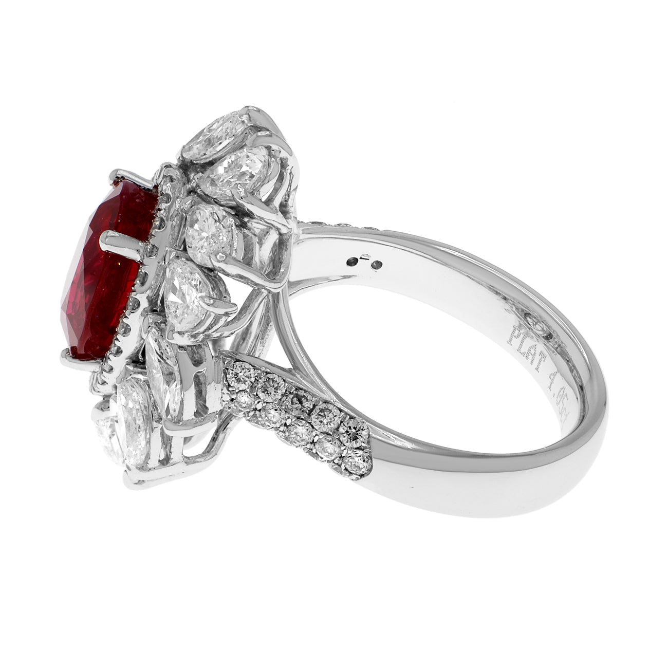 Exclusive Platinum 4.05 Carat Ruby Diamond Ring — 4.5 — Side View