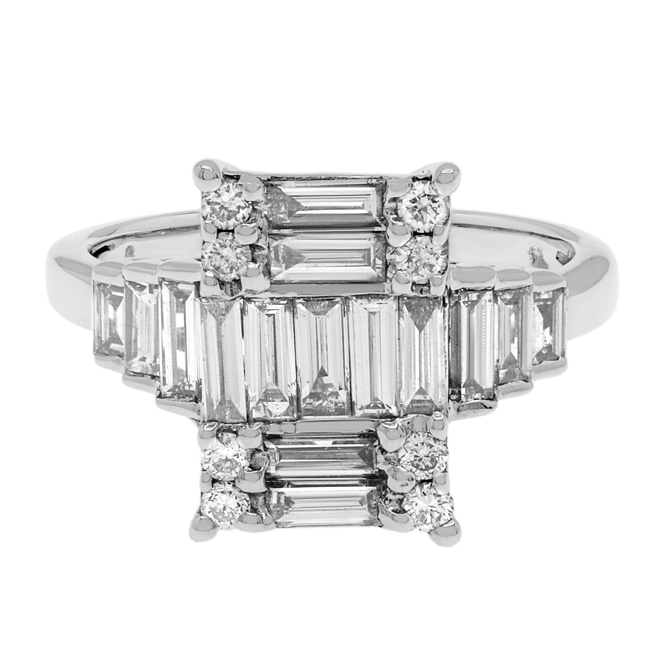Exclusive 18K White Gold 1.88 Carat Baguette Diamond Ring — 6.25 — Front View