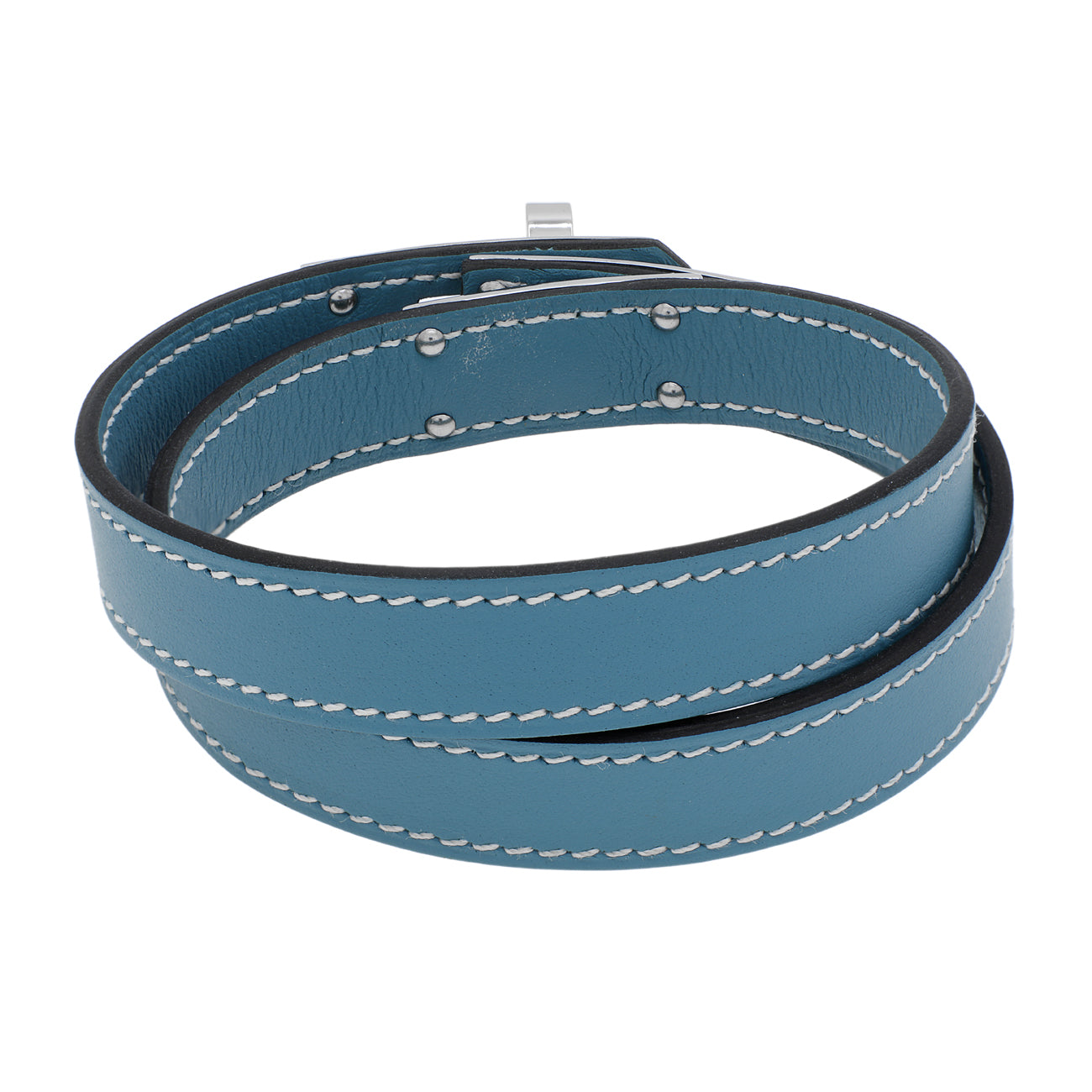 Exclusive Hermes Blue Swift Kelly Double Tour Bracelet — Side View