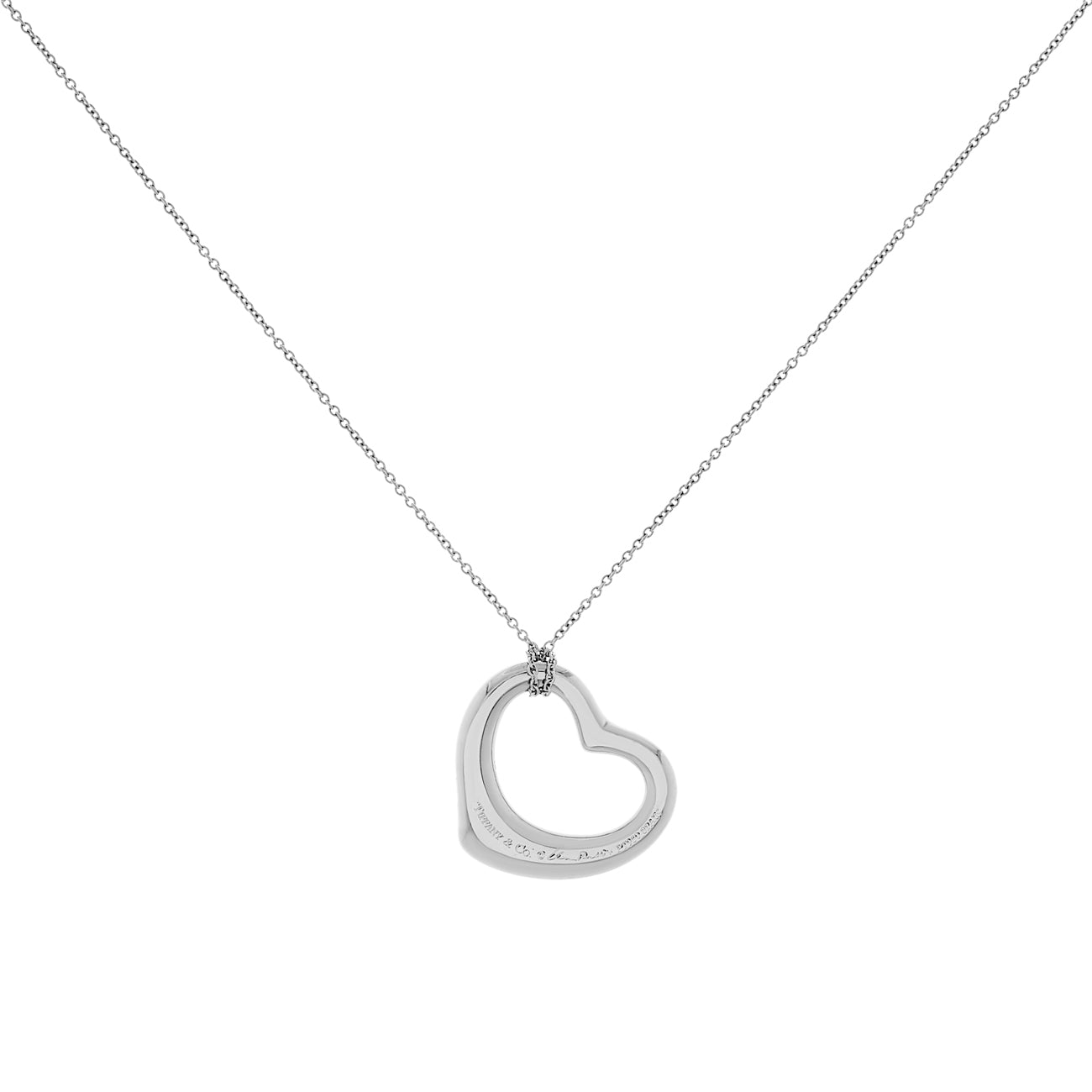 Exclusive Tiffany & Co. Platinum Diamond 22mm Open Heart Pendant Necklace — Side View