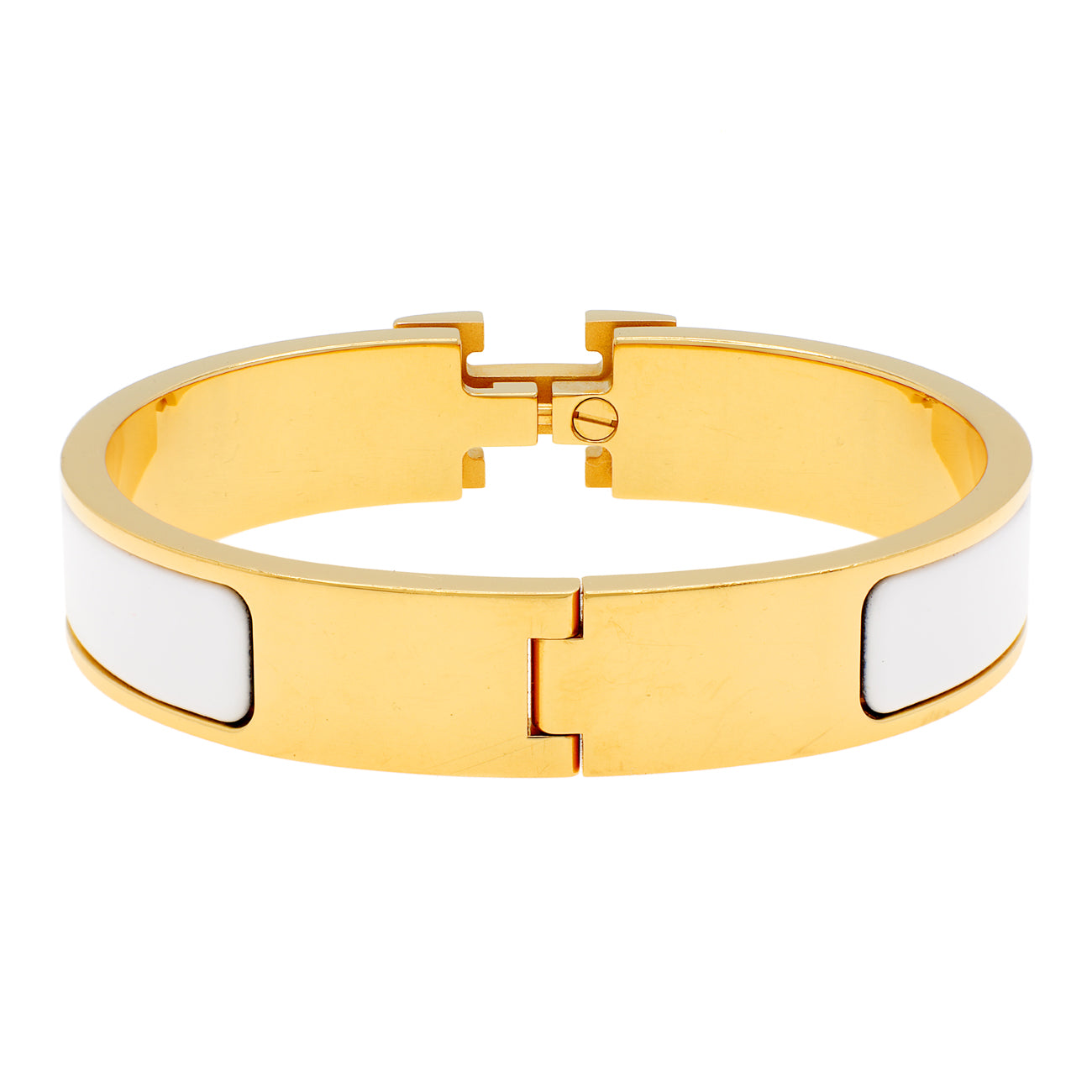 Exclusive Hermes White Enamel Clic H Bracelet — Side View