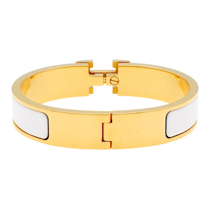 Exclusive Hermes White Enamel Clic H Bracelet — Side View