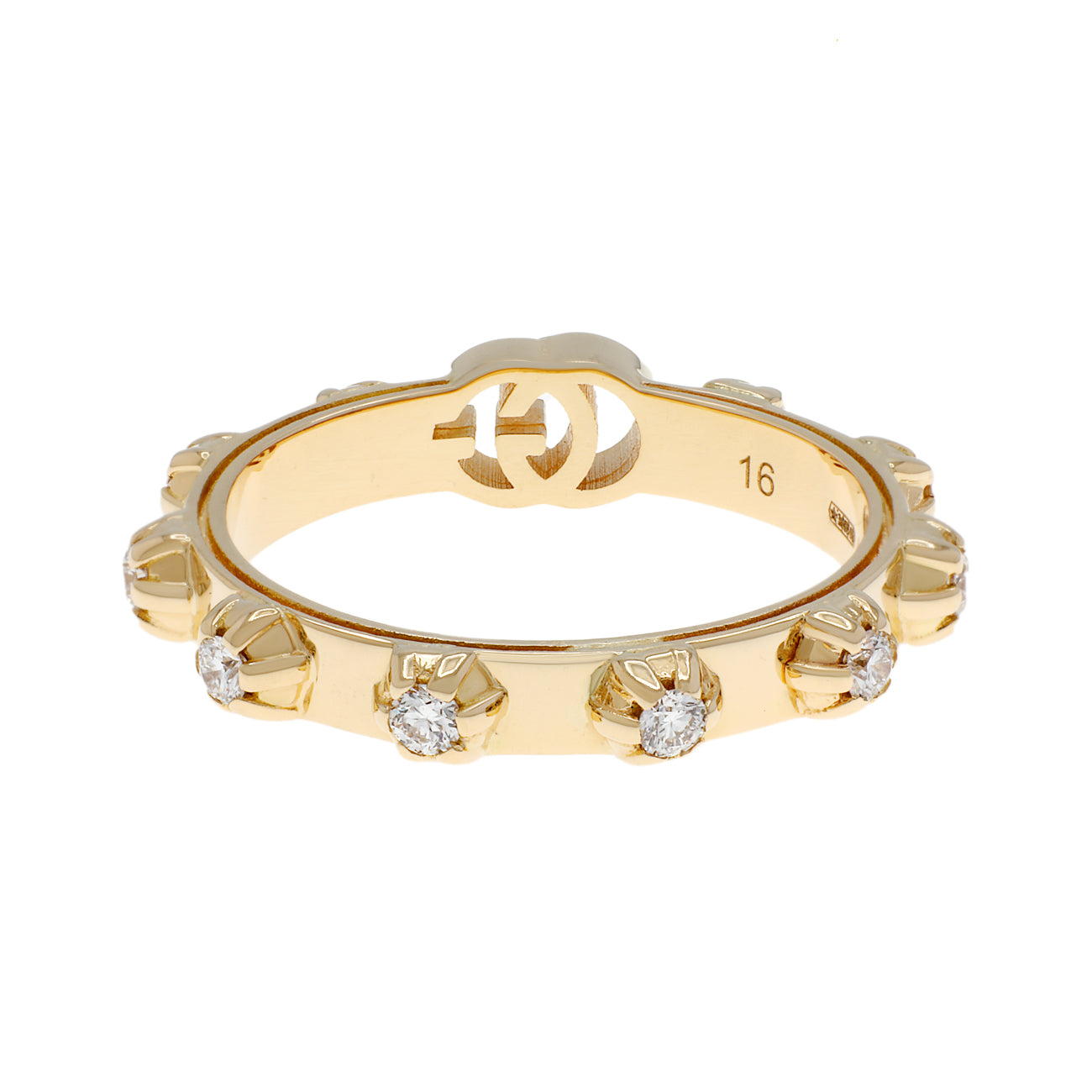 Exclusive Gucci 18K Yellow Gold Diamond Running GG Ring — Side View