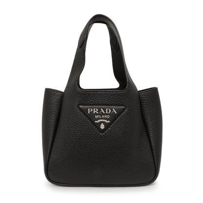 Exclusive Prada Black Vitello Daino Soft Mini Dynamique Tote — Front View
