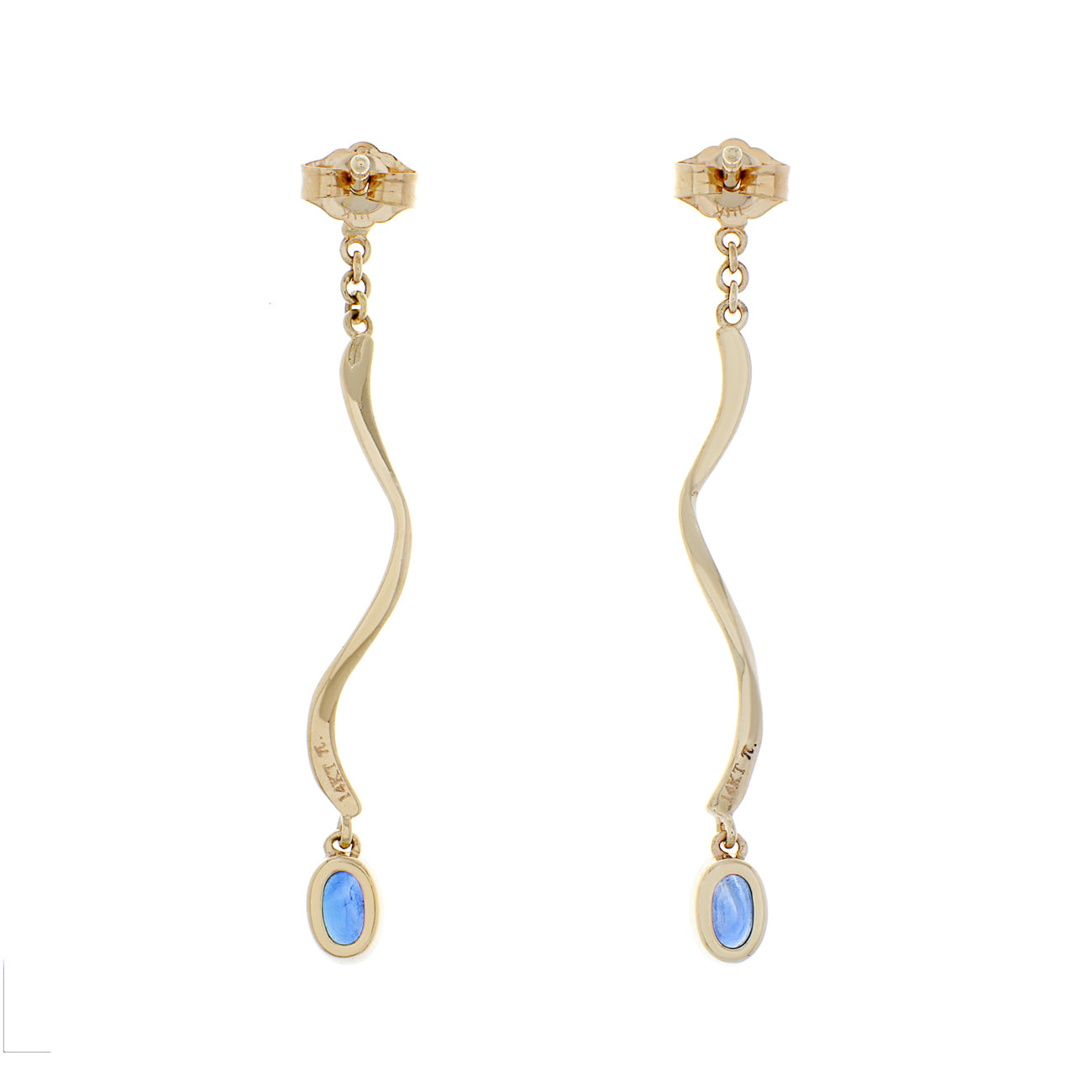 Exclusive 14K Yellow Gold Swirl Drop Sapphire Earrings — Side View