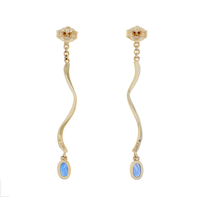 Exclusive 14K Yellow Gold Swirl Drop Sapphire Earrings — Side View