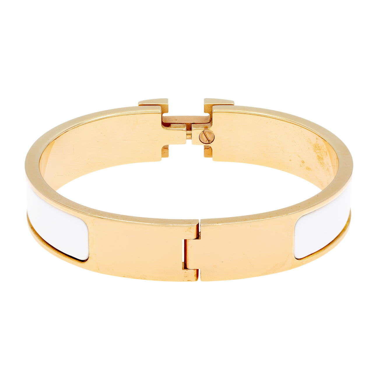 Exclusive Hermes Rose Gold White Enamel Clic H Bracelet — Side View