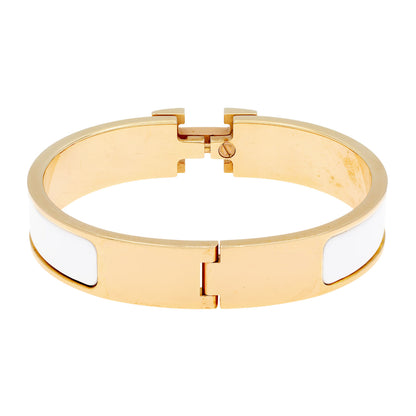 Exclusive Hermes Rose Gold White Enamel Clic H Bracelet — Side View