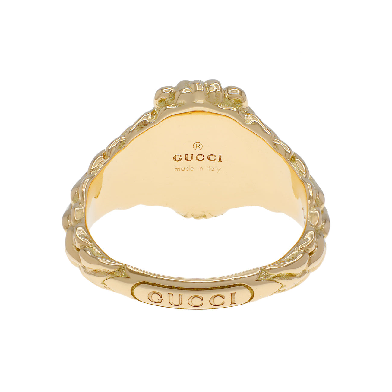 Exclusive Gucci 18K Yellow Gold Diamond Chrome Diopside Lion Head Ring — Side View
