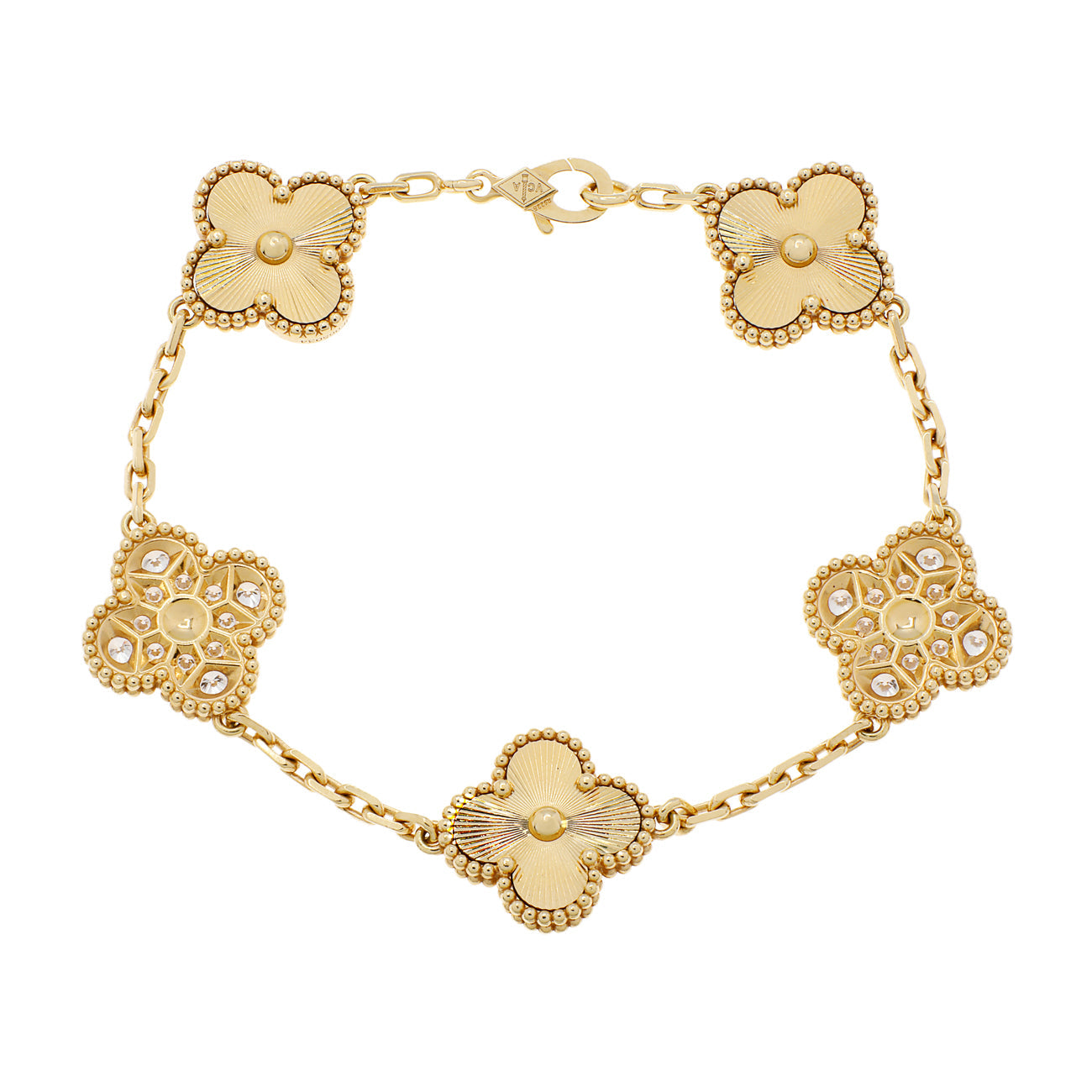 Exclusive Van Cleef & Arpels 18K Yellow Gold Diamond 5 Motifs Vintage Alhambra Bracelet — Side View