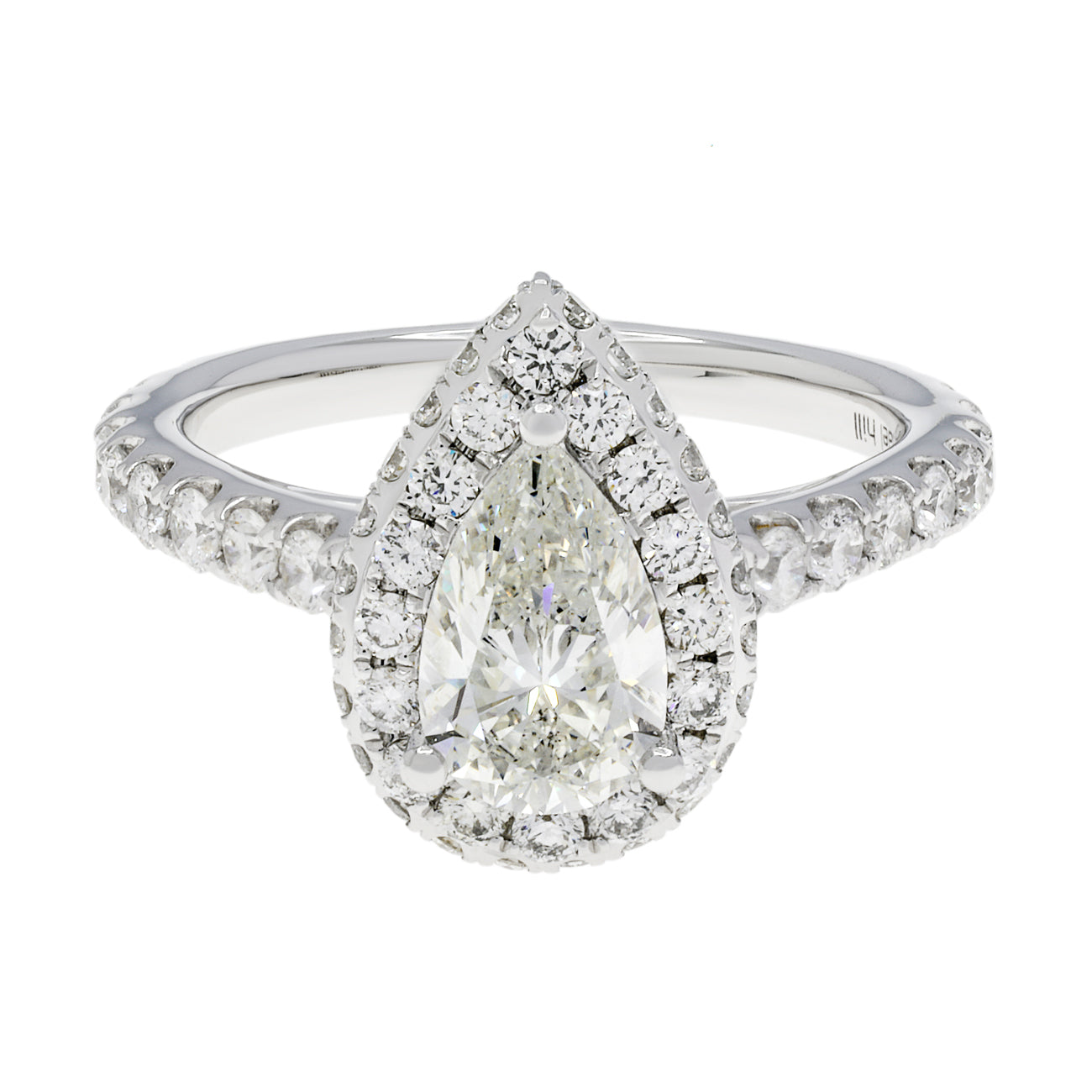 Exclusive 14K White Gold 1.23 Carat Pear Diamond Halo Ring — 4.0 — Front View